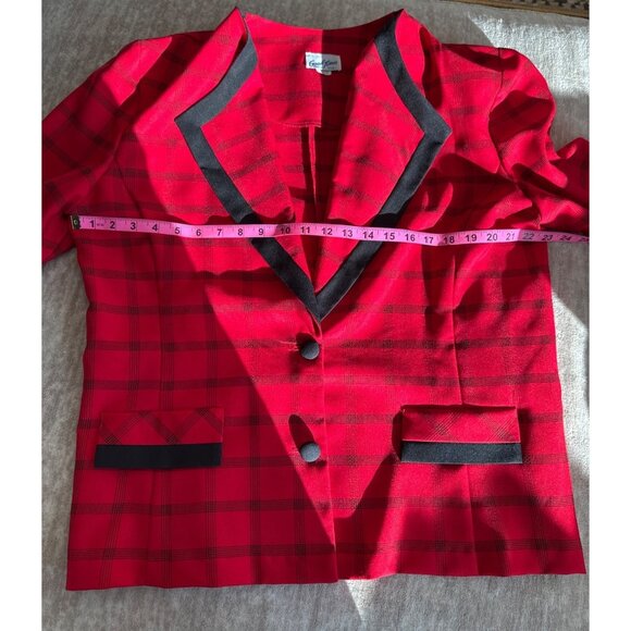 Vintage Red Plaid Blazer With Black Trim Made in USA Size 18 Christmas Holiday - Picture 8 of 12